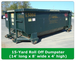 15-yard Rubber Wheeled Roll Off Dumpster